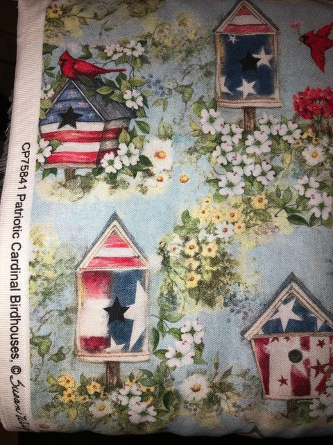 Patriotic Red Cardinals Birdhouses 100% light weight cotton fabric 36 x 44 QOV