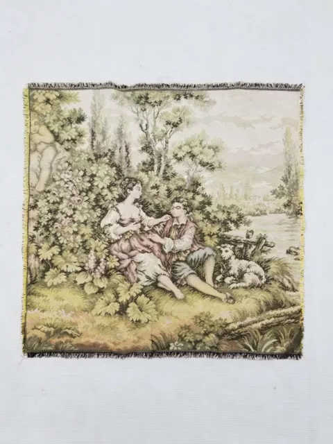 Vintage French Couple Scene Wall Hanging Tapestry 47x47cm