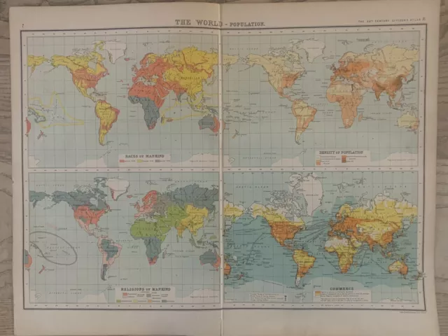 1902 World Population Chart By John Bartholomew Race, Religion, Density Etc