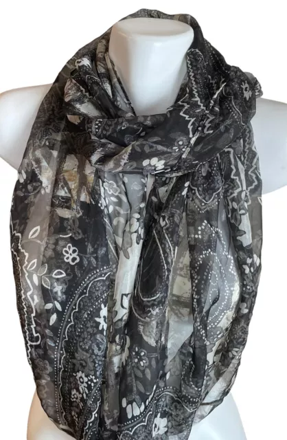 COLLECTION EIGHTEEN BLACK Beige Floral Paisley Infinity Scarf 20