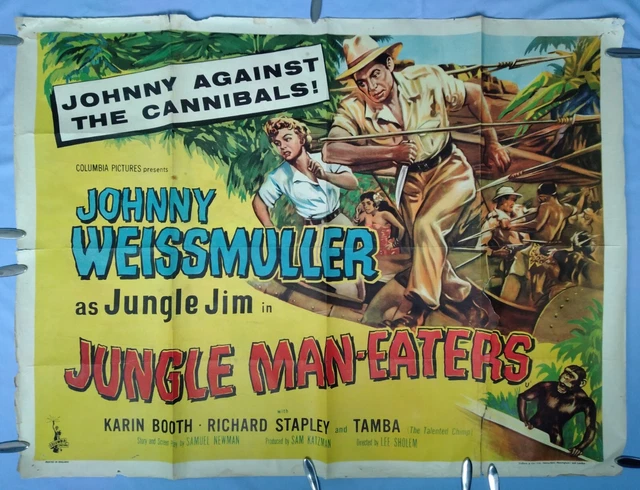 JUNGLE MAN-EATERS (1954)v.rare orig UK quad poster JOHNNY WEISSMULLER Jungle Jim