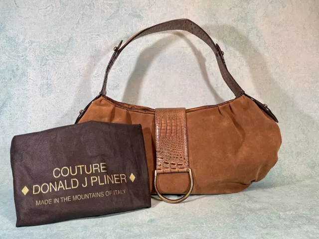 Donald J Pliner Couture Hobo Shoulder/Handbag Tan Suede Croc NEW Dust Bag PURSE