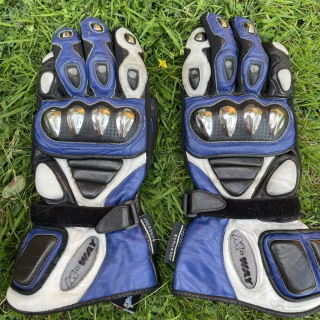 MotoWay Schoeller Keprotec Leather Motorcycle Gloves Blue Black Size Medium