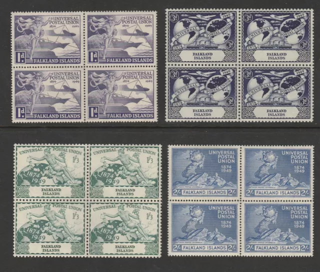 FALKLAND ISLANDS GEORGE VI 1949 UPU SET BLOCKS x4 MNH