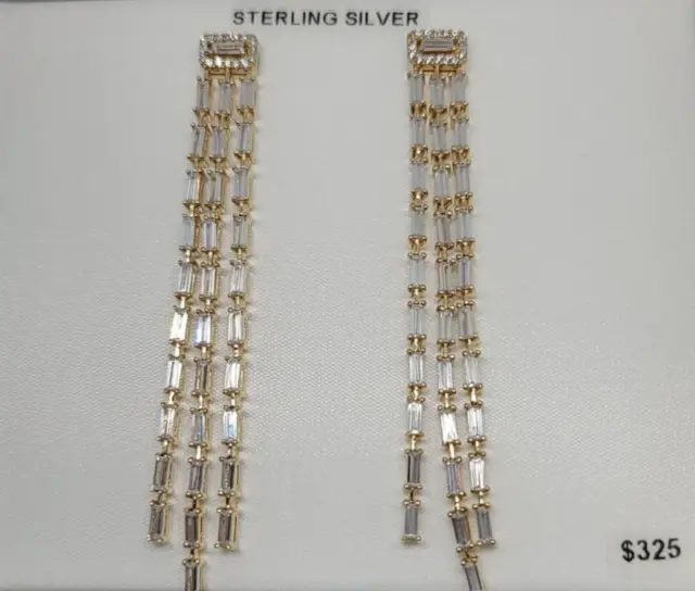 14k Yellow Gold Over Sterling Silver Cubic Zirconia Dangle Earrings  MSRP: $325