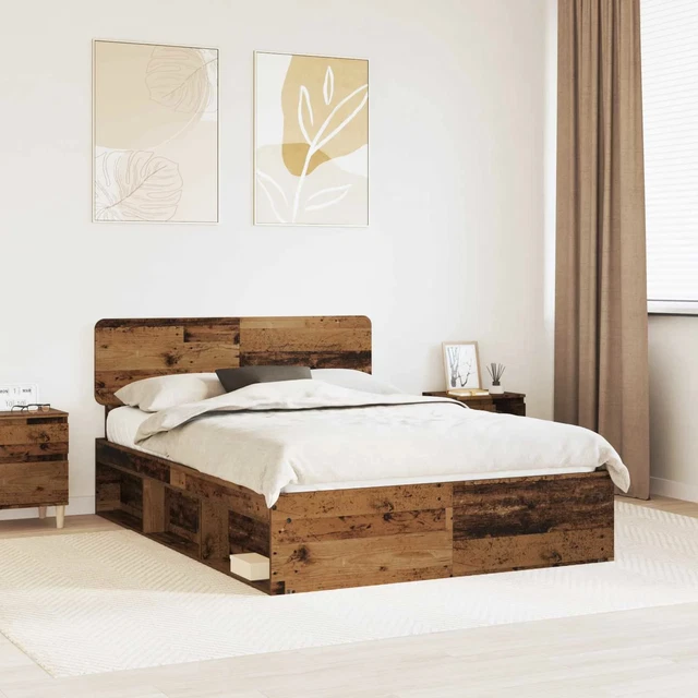 BED FRAME WITH Headboard Old Wood 140 x 200 cm Solid Pine Wood vidaXL £ ...