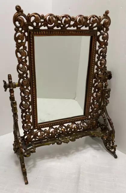 Cast Iron Cheval Mirror Table Top Vanity Antique Swing Style 14" Ornate Frame