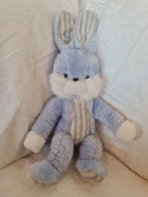 DOUDOU PELUCHE VINTAGE TARTINE ET CHOCOLAT - LAPIN - BLANC BLEU 50 CM Tbé