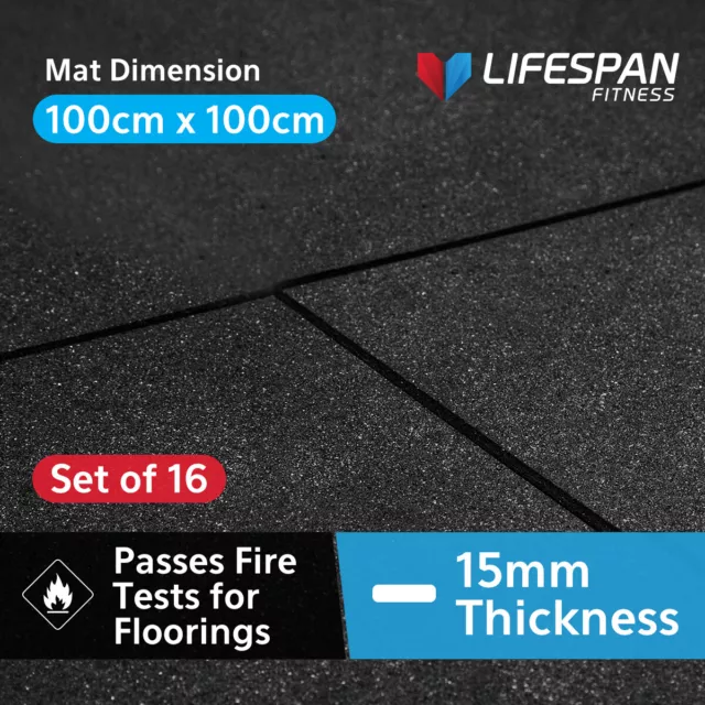 Commercial High Density Rubber Gym Floor Mat Square Tile 1m*1m*15mm Set of 16