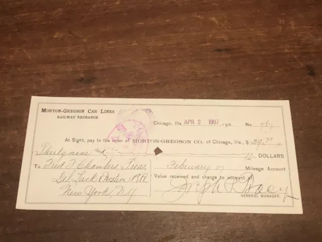 1907 Chicago IL Railroad Bank Morton-Gregson Car Lines Railway Exchange to DL&W!