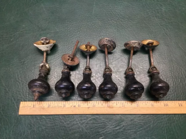 6 Victorian Eastlake Teardrop Drawer Pulls Handles Drop Knobs Wood Brass Salvage