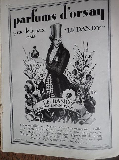 d'ORSAY parfum le DANDY + DELION + BASSFAR publicité papier ILLUSTRATION 1928