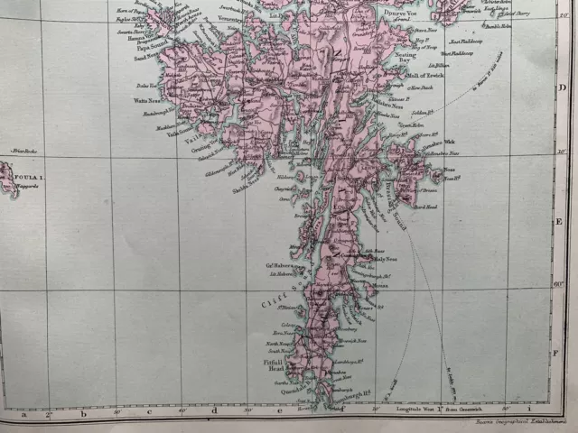 1891 Shetland Islands Original Antique Hand Coloured Map by G.W. Bacon 3