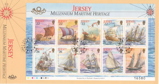 (98178) Maritime Heritage minisheet GB Jersey FDC 2000