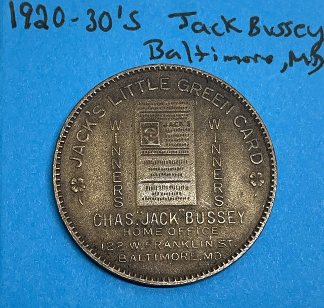 Jack's Little Green Card, Chas "Jack" Bussey Horse Racing Tips Sheet Token Coin
