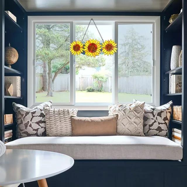 Stained Glass Window Panel Sunflowers Suncatcher Tiffany Style   ONE THIS PRICE