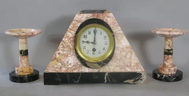 Fine FRENCH ART DECO Marble Garniture Clock Set  c. 1930  Excellent Condition +