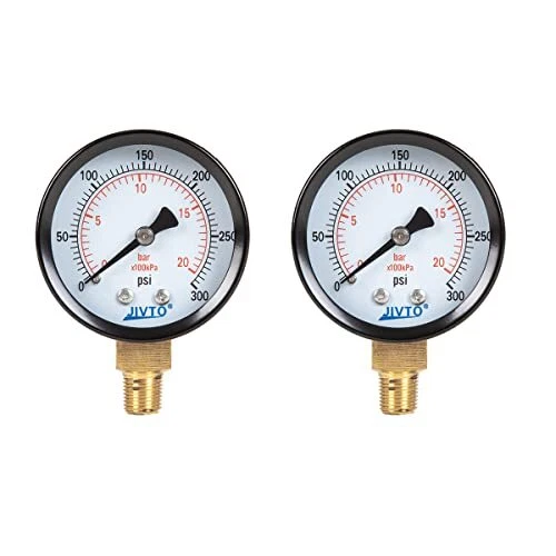Dry Pressure Gauge, 2" Dia, 0-300 psi/bar/kpa, n 1/8" npt Lower Mount, Pack of 2