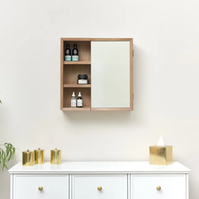 Wooden Open Shelved Mirrored Wall Cabinet 53cm x 53cm bathroom storage