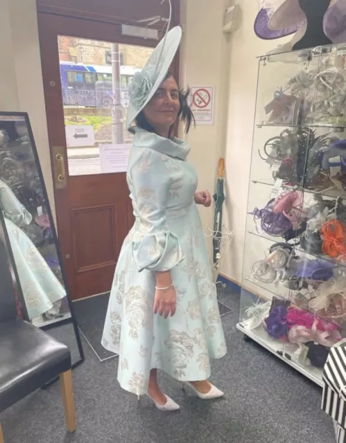 FELY CAMPO DRESS and Hat Size UK16 Duck Egg Wedding Guest or MOTB