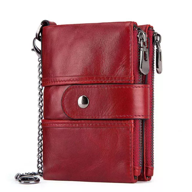 Men's Red RFID Blocking Wallet Genuine Leather Purse Bifold Card Coin Holder