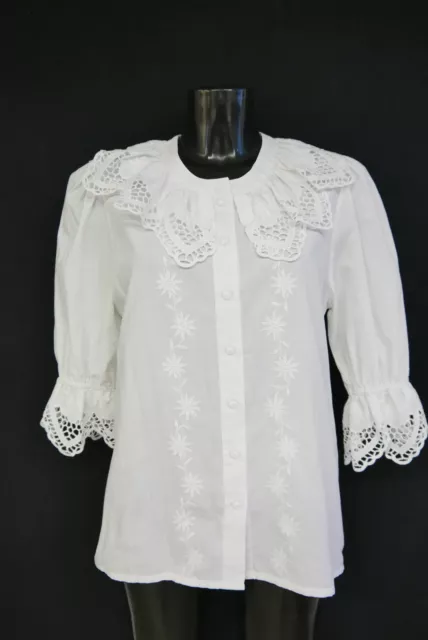 Gr.38 Trachtenbluse weiß Bluse für Dirndl Gede mit Spitze und Stickerei TB9783