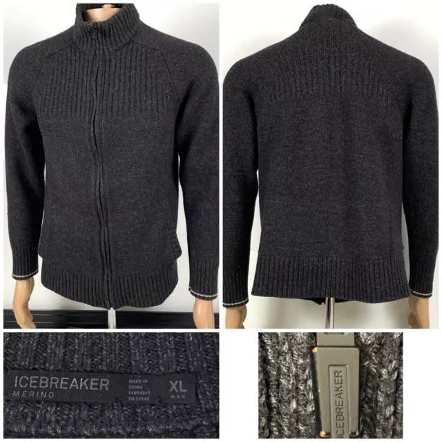 Icebreaker full zip men’s merino wool jacket Sz XL dark gray Check Measurements