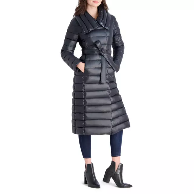 Via Spiga Women's Long Quilted Winter Puffer Coat with Belted Waist