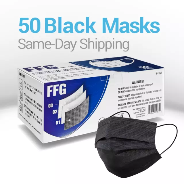 10-200 FFG Black Disposable Face Masks 3 Ply Non Medical