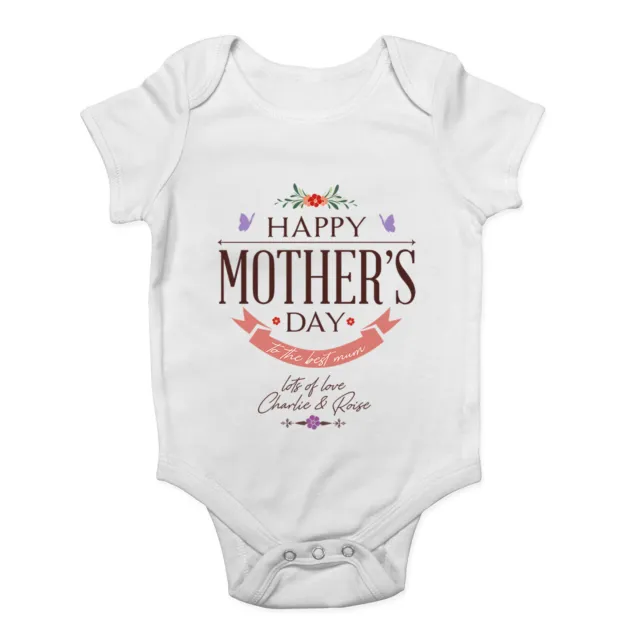 Personalised Happy Mother's Day To The Best Mum Baby Grow Vest Bodysuit Boy Girl