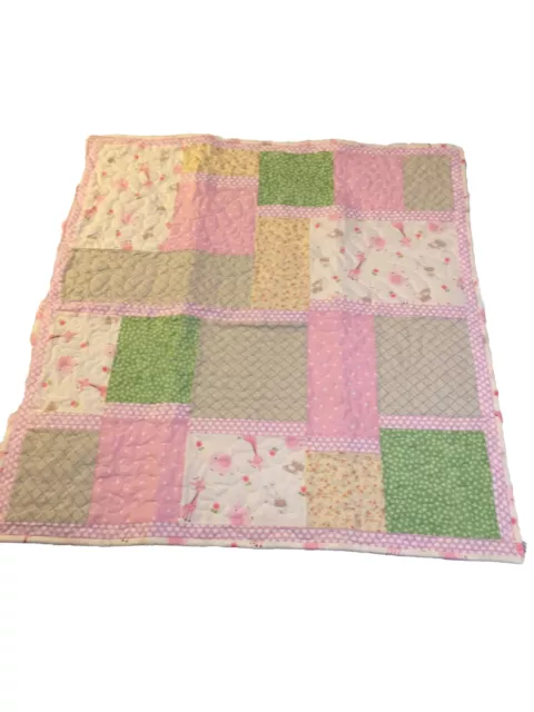 Baby Girl Quilt Patchwork Blanket Pink  Handmade Nursery Reversible 32” x 34”