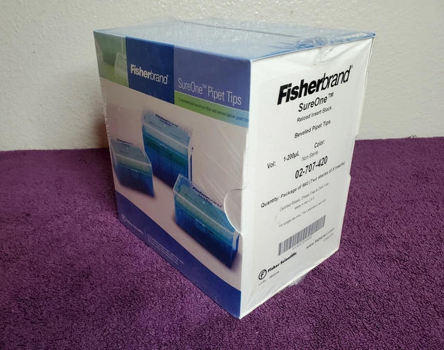 Fisher 02-707-420 SureOne 200µL Pipet Tips (960 Tips) 10 Reloads FACTORY SEALED