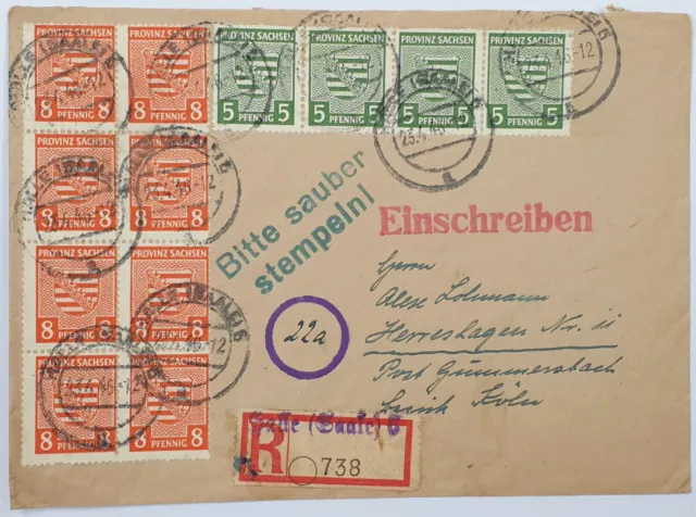 Sow. Z. Prov. Sachsen R-Brief Mi Nr. 75X, 4er Streifen, 77Y 8er Streif. Selten.