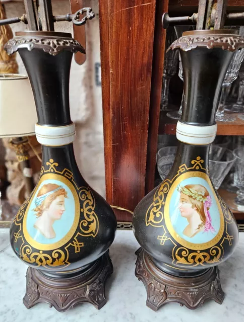 paire de lampes, anciennes lampes a huile Napoleon III