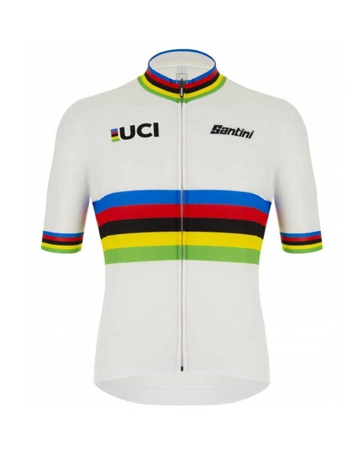 Santini Uci World Champion Eco Official short Sleeve Shirt Man, White/Rainbo
