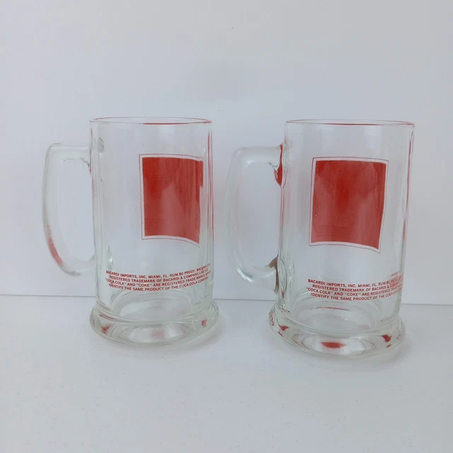 COCA COLA BARCARDI RUM and COKE Glass Mug Stein Set Of 2 Vintage 14.99
