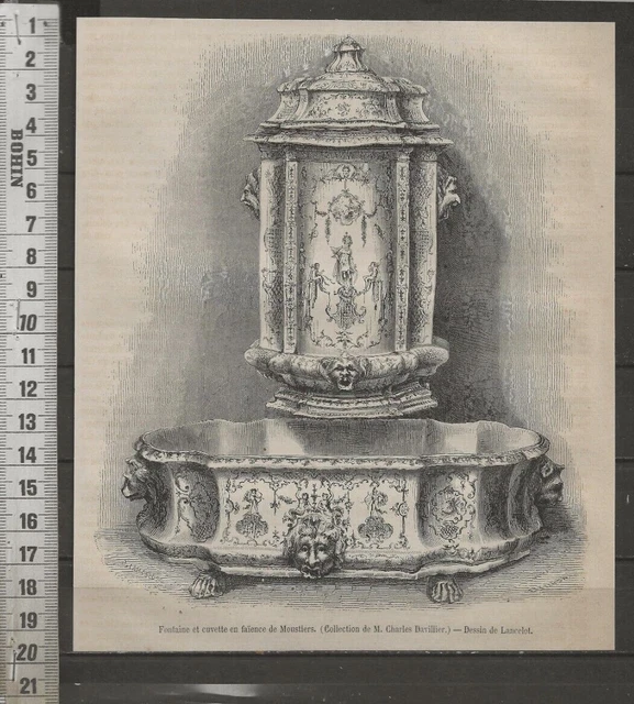 G451 / Gravure /  Fontaine Et Cuvette En Faience De Moustiers