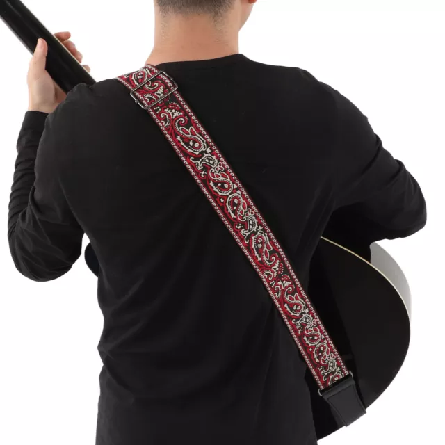 (Rojo Gris) Bolso de hombro básico de tela delgada correa para guitarra para instrumentos de cuerda