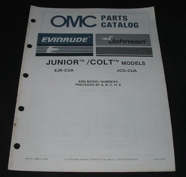 PARTS CATALOG OMC Evinrude Johnson Junior EJRCUA / Colt JCOCUA ET