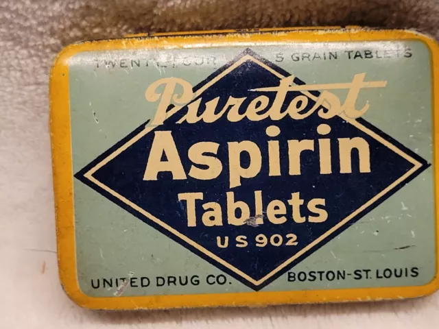 PURETEST ASPIRIN TABLETS EMPTY TIN UNITED DRUG CO. BOSTON and ST. LOUIS