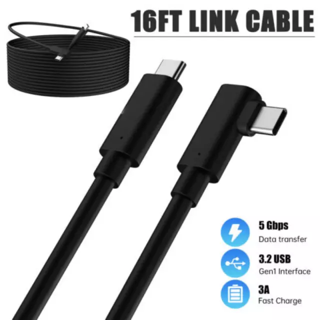 Link Cable For Oculus Quest 2 Type-C 3.2 Right Angle To USB C Charging Cord 16FT