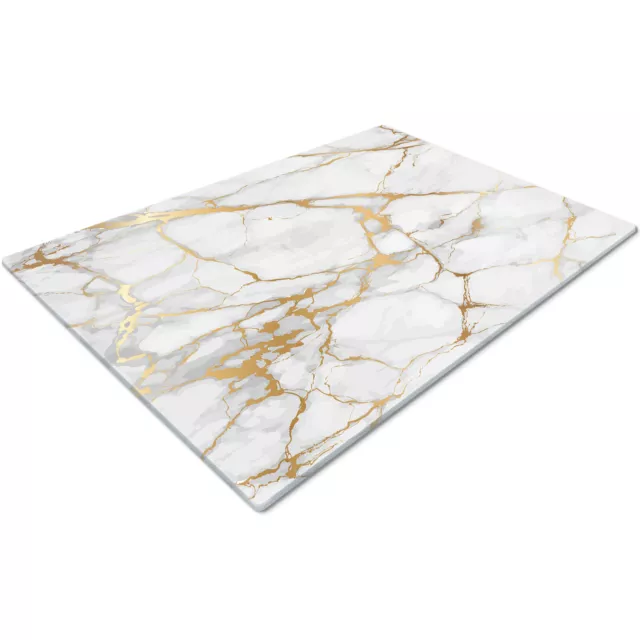 Glass Chopping Cutting Board Work Top Saver Large White Gold Marble Effect
