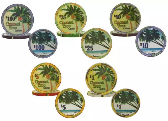 Ceramic Poker Chips Coconut Tree Casino Weight Clay Feel Marble Finish Jamaica