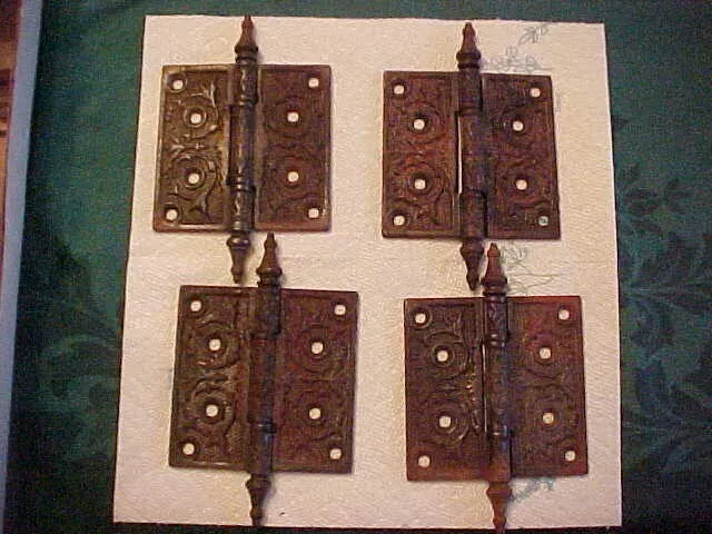 RARE Set of 35 Antique Eastlake Style 4" x 4" Cast Iron Steeple Door Hinges