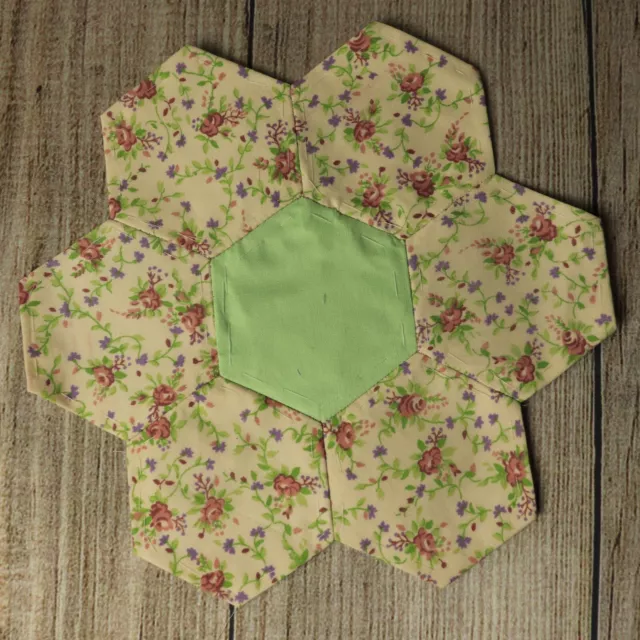 Hexagon Quilting 9" Block  Cream 11 ~ Vintage Fabrics ~ Hand Pieced