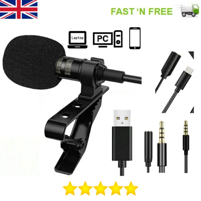 Lavalier Lapel Microphone Mini Stereo Clip on Mic Condenser For iPhone X Samsung