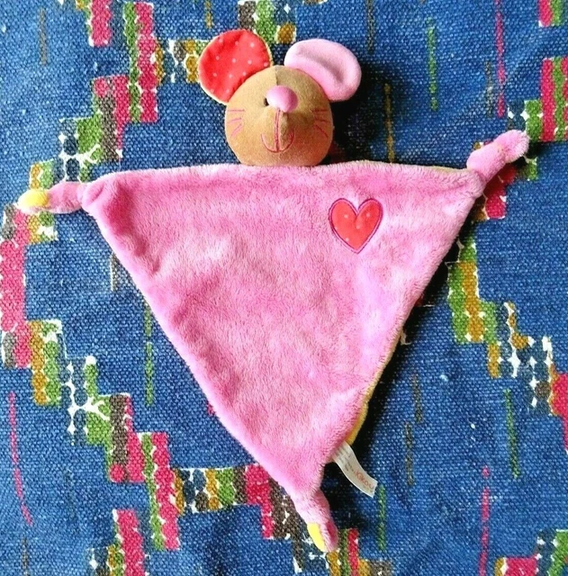 Qp/ Doudou Plat Kikou Souris Rose Jaune Coeur  Rouge Ttbe