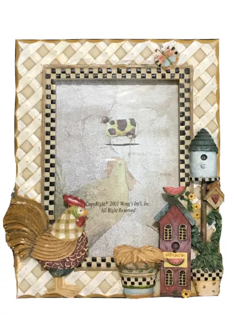 Farmhouse Rooster Cottage Lattice Ceramic/Resin Dimensional Picture Frame