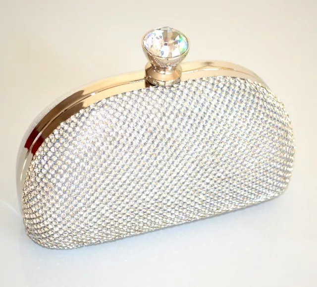 Pochette donna argento borsello clutch strass metallizzata borsa cristallo U300A