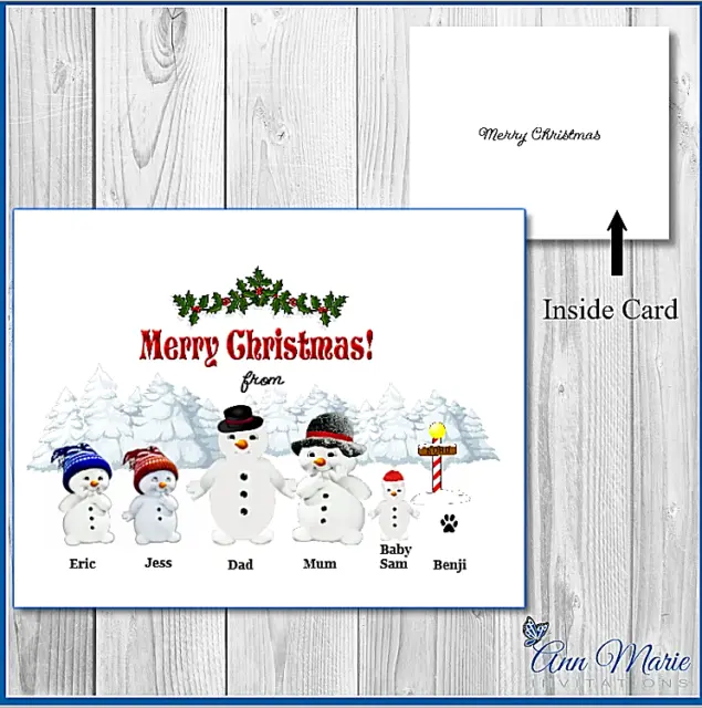 10 x PERSONALISED FAMILY CHRISTMAS CARDS XMAS GREETINGS CARD WITH ENVELOPES